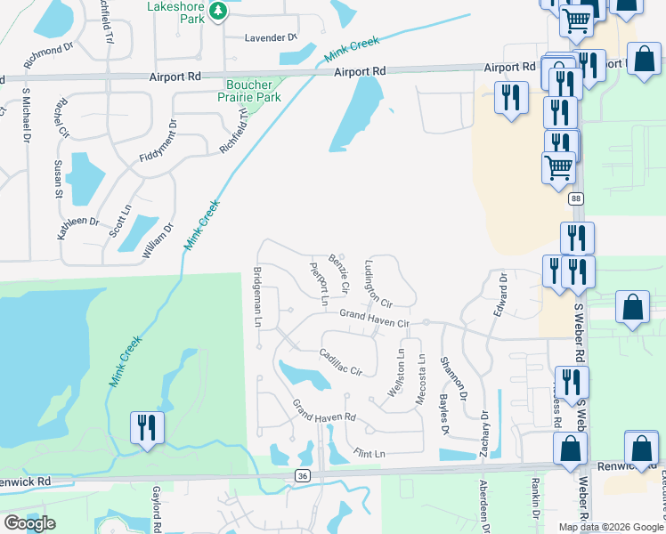 map of restaurants, bars, coffee shops, grocery stores, and more near 601 Pierport Lane in Romeoville