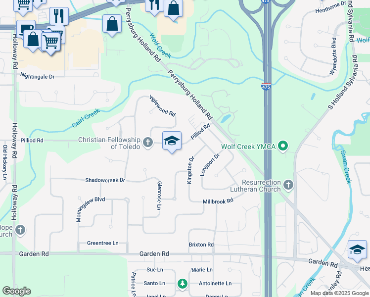map of restaurants, bars, coffee shops, grocery stores, and more near 6591 Pilliod Road in Holland