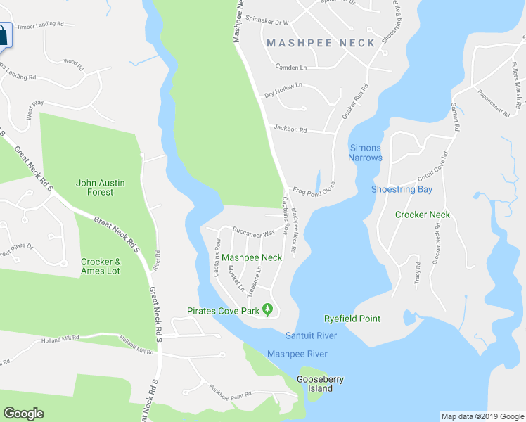 map of restaurants, bars, coffee shops, grocery stores, and more near 19 Mutiny Way in Mashpee