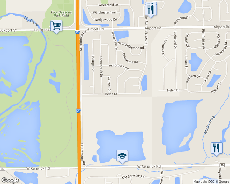 map of restaurants, bars, coffee shops, grocery stores, and more near 584 Wynbrooke Road in Romeoville