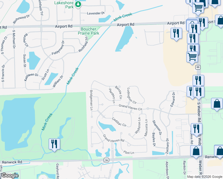 map of restaurants, bars, coffee shops, grocery stores, and more near 601 Pierport Lane in Romeoville