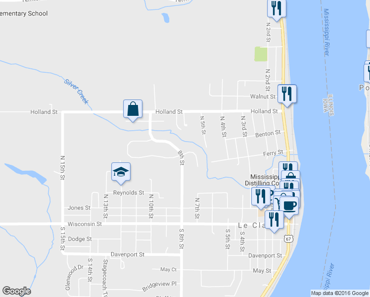 map of restaurants, bars, coffee shops, grocery stores, and more near 1 Wild W Ct in Le Claire