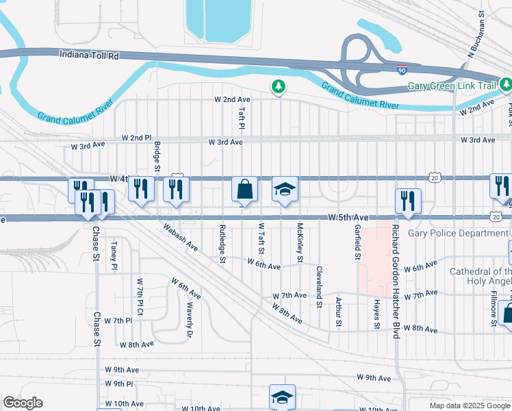 map of restaurants, bars, coffee shops, grocery stores, and more near 464 Taft St in Gary