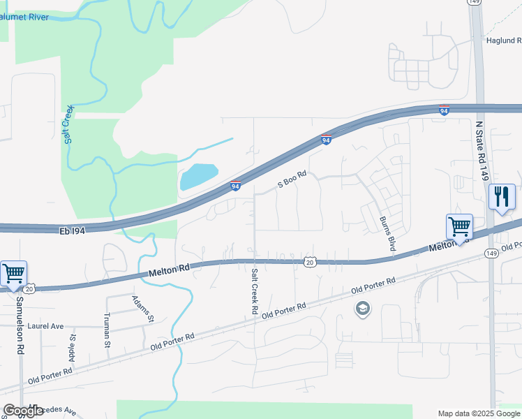 map of restaurants, bars, coffee shops, grocery stores, and more near 1162 Salt Creek Road in Chesterton