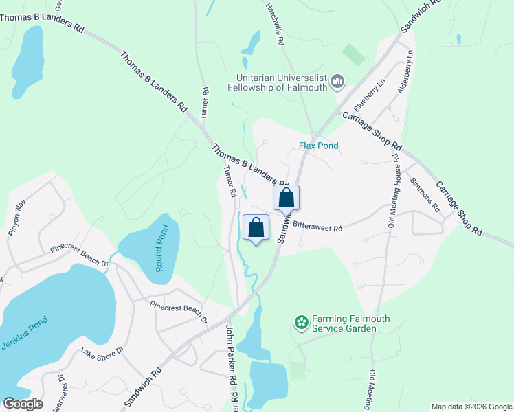 map of restaurants, bars, coffee shops, grocery stores, and more near 83 Turner Road in Falmouth