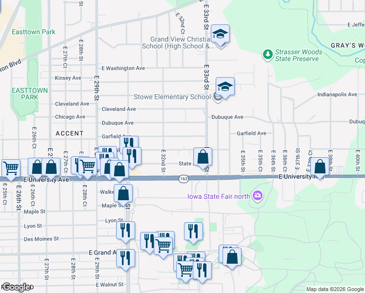 map of restaurants, bars, coffee shops, grocery stores, and more near 3234 Mahaska Avenue in Des Moines