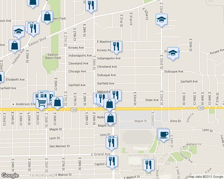 map of restaurants, bars, coffee shops, grocery stores, and more near 3004 Mahaska Avenue in Des Moines