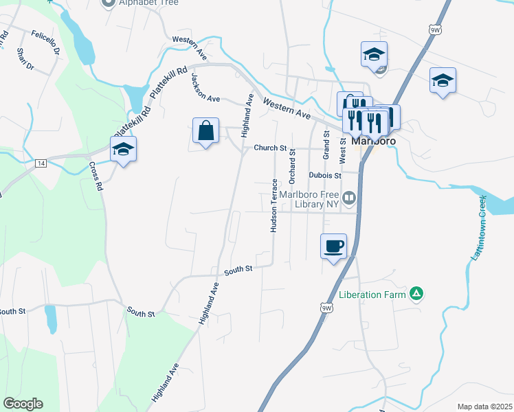map of restaurants, bars, coffee shops, grocery stores, and more near 4 Anna Place in Marlboro