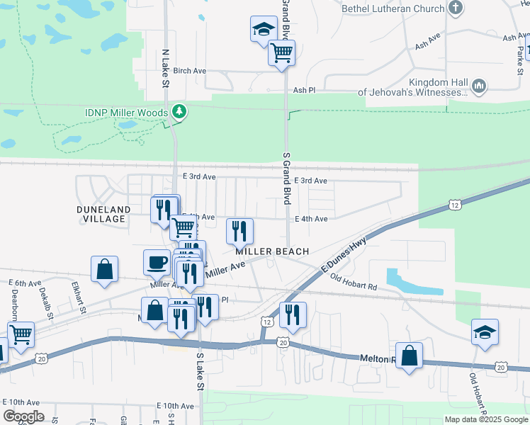 map of restaurants, bars, coffee shops, grocery stores, and more near 6316 East 4th Avenue in Gary