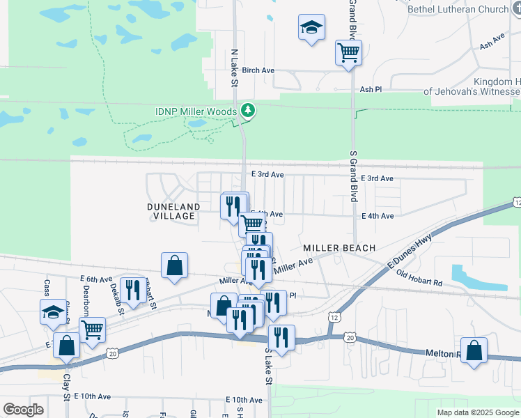 map of restaurants, bars, coffee shops, grocery stores, and more near 394 South Hancock Street in Gary