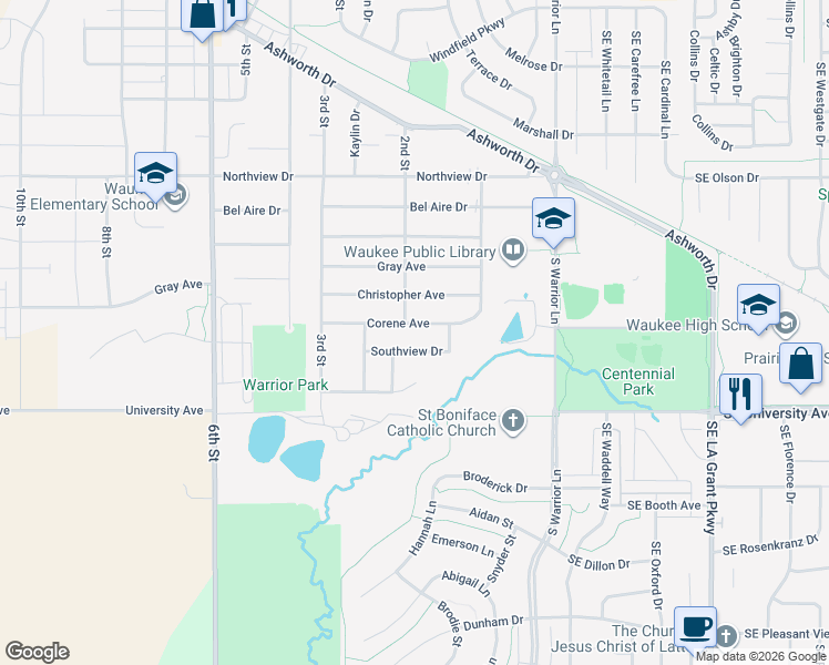 map of restaurants, bars, coffee shops, grocery stores, and more near 195 Southview Drive in Waukee
