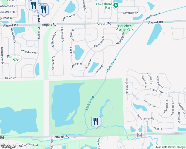 map of restaurants, bars, coffee shops, grocery stores, and more near 1716 William Drive in Romeoville