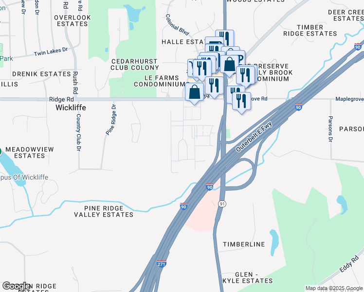 map of restaurants, bars, coffee shops, grocery stores, and more near 2252 Par Lane in Willoughby Hills