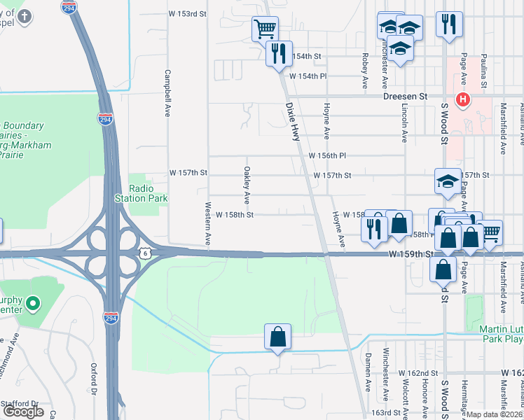 map of restaurants, bars, coffee shops, grocery stores, and more near 2236 West 158th Street in Markham