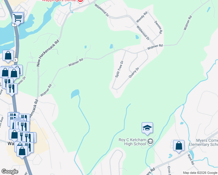 map of restaurants, bars, coffee shops, grocery stores, and more near 45 Quarry Drive in Wappingers Falls