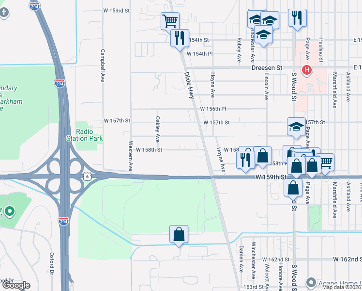 map of restaurants, bars, coffee shops, grocery stores, and more near 2200 158th Street in Markham