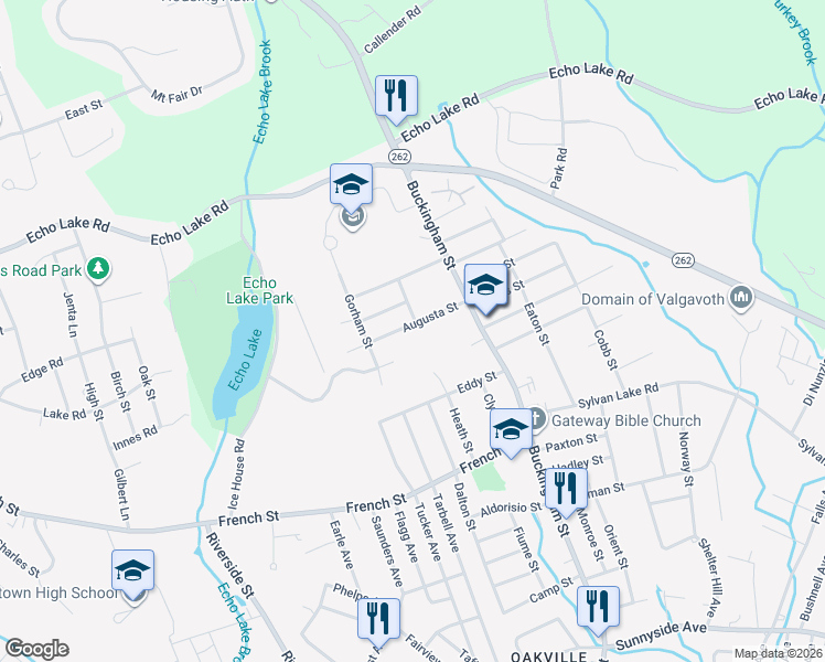 map of restaurants, bars, coffee shops, grocery stores, and more near 65 Augusta Street in Watertown