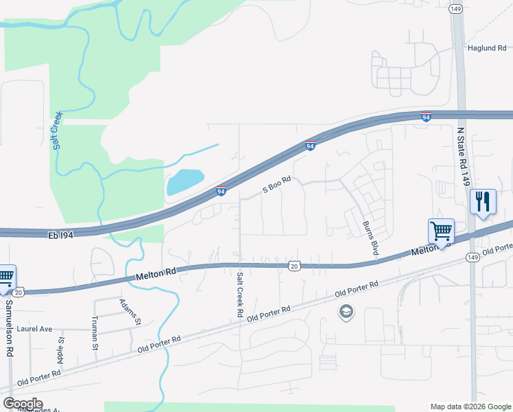map of restaurants, bars, coffee shops, grocery stores, and more near 1168 Whitney Street in Burns Harbor