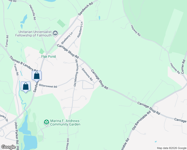 map of restaurants, bars, coffee shops, grocery stores, and more near 9 Simmons Road in Falmouth