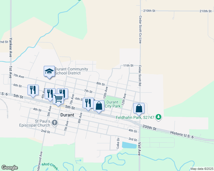 map of restaurants, bars, coffee shops, grocery stores, and more near 799 10th Ave in Durant