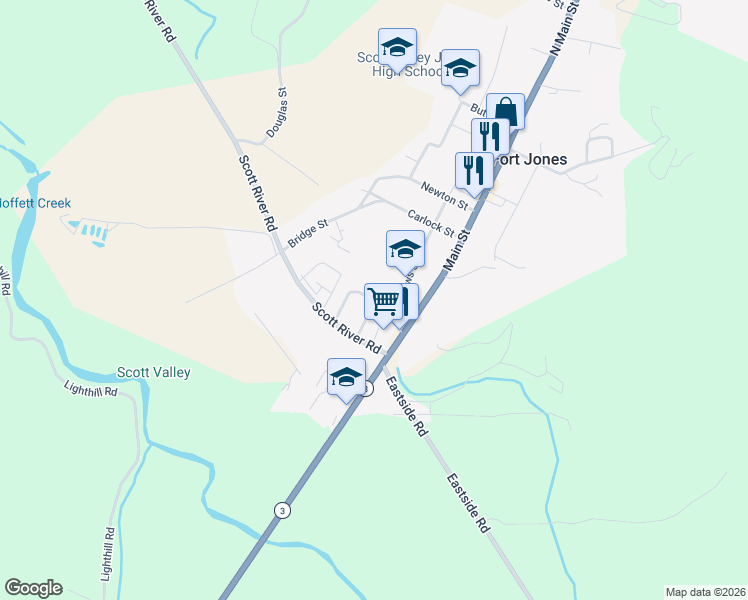map of restaurants, bars, coffee shops, grocery stores, and more near 200 Dale Avenue in Fort Jones