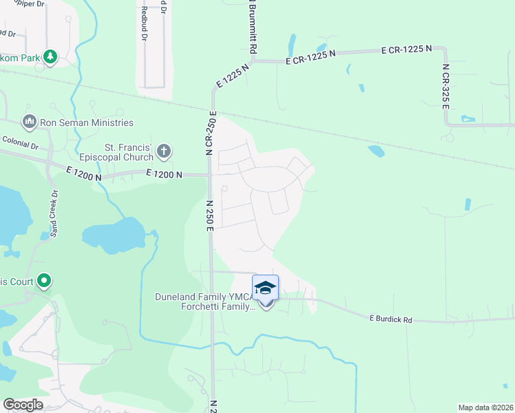 map of restaurants, bars, coffee shops, grocery stores, and more near 611 Tanglewood Lane in Chesterton