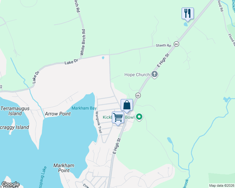 map of restaurants, bars, coffee shops, grocery stores, and more near 8 Seminole Trail in East Hampton