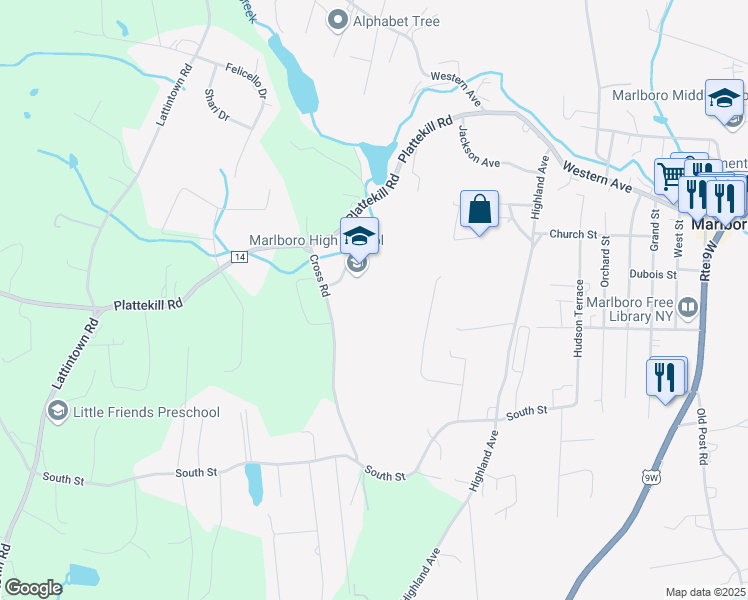 map of restaurants, bars, coffee shops, grocery stores, and more near 50 Cross Road in Marlboro
