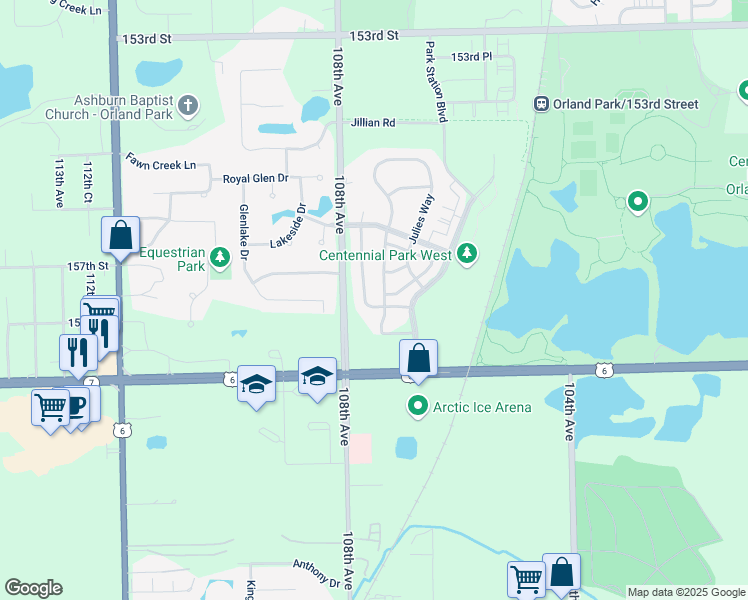 map of restaurants, bars, coffee shops, grocery stores, and more near 15808 Scotsglen Road in Orland Park
