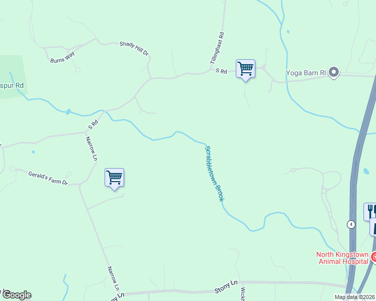 map of restaurants, bars, coffee shops, grocery stores, and more near 30 Oakbrook Court in East Greenwich