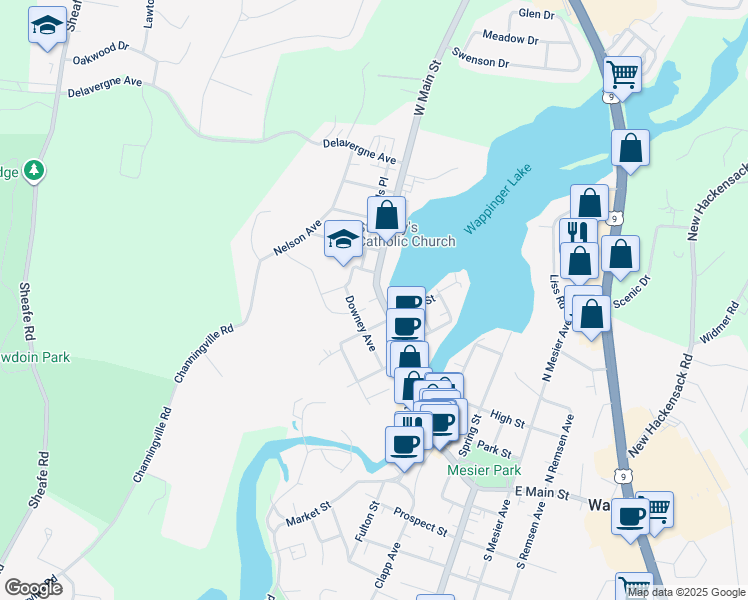 map of restaurants, bars, coffee shops, grocery stores, and more near 2742 West Main Street in Wappingers Falls