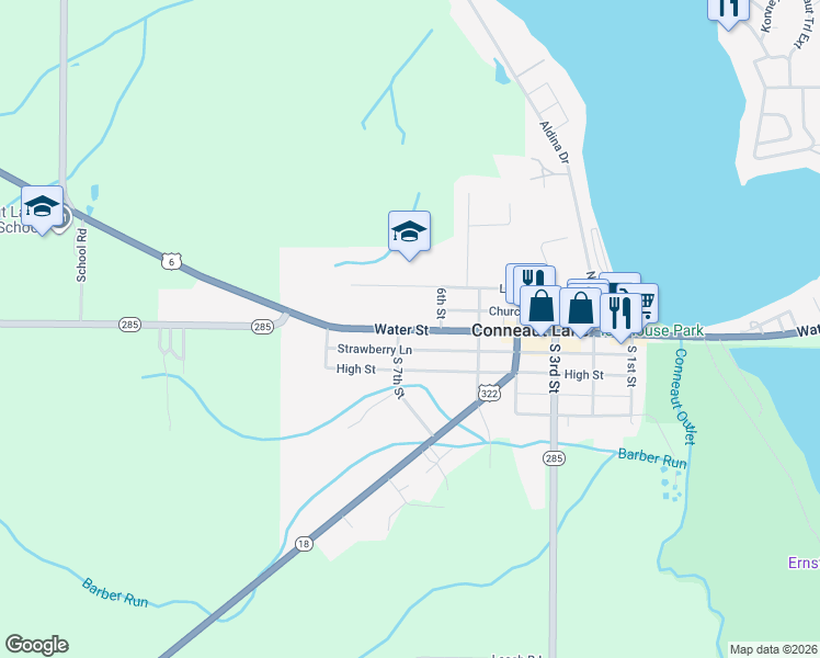 map of restaurants, bars, coffee shops, grocery stores, and more near 698 Grand Army of the Republic Hwy in Conneaut Lake