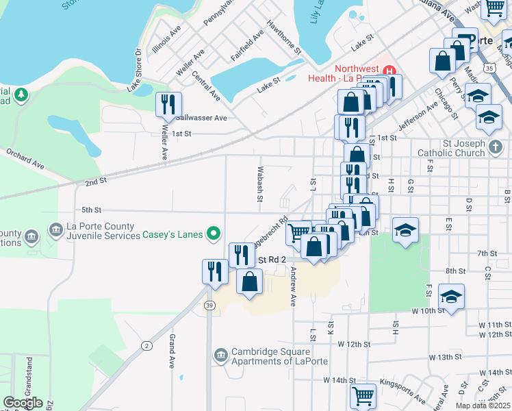 map of restaurants, bars, coffee shops, grocery stores, and more near 403 Wabash Street in La Porte