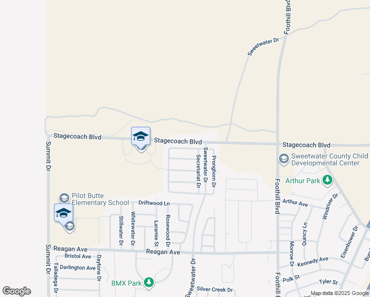 map of restaurants, bars, coffee shops, grocery stores, and more near Thunder Gulch Lane in Rock Springs