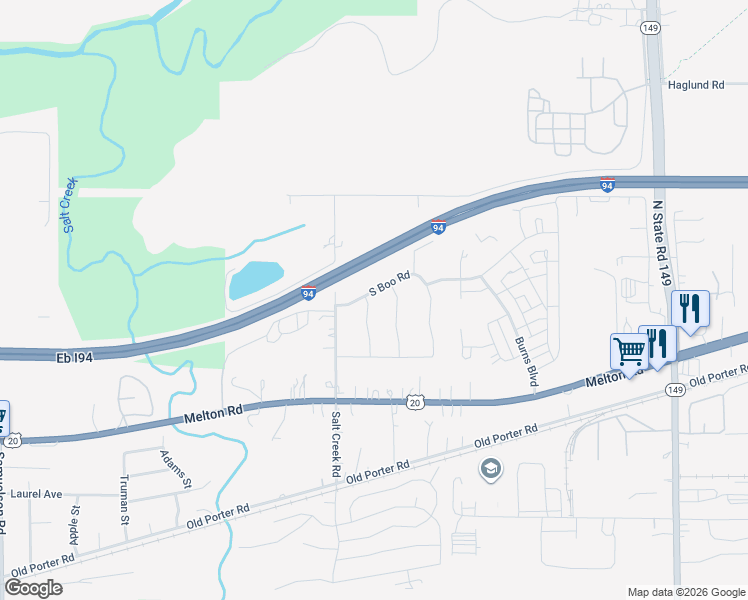 map of restaurants, bars, coffee shops, grocery stores, and more near 1168 Whitney Street in Burns Harbor