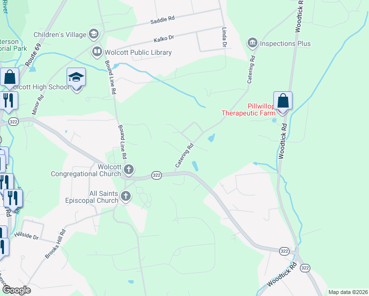 map of restaurants, bars, coffee shops, grocery stores, and more near 19 Louise Avenue in Wolcott