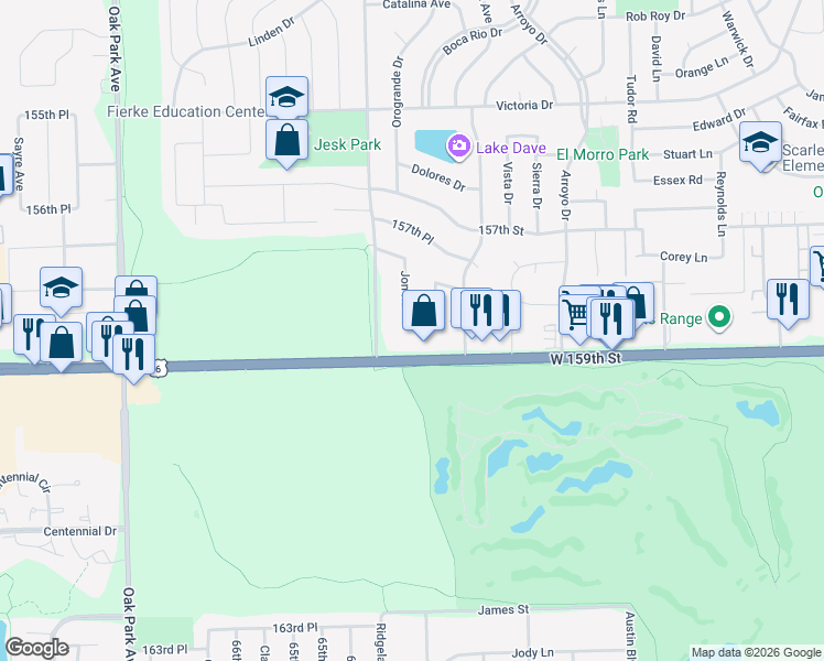 map of restaurants, bars, coffee shops, grocery stores, and more near 6251 Bret Drive in Oak Forest