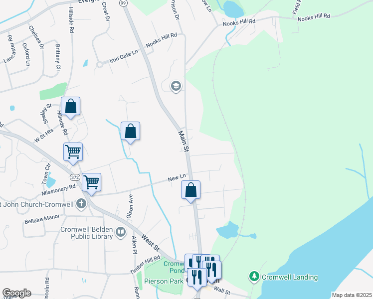 map of restaurants, bars, coffee shops, grocery stores, and more near 8 Prospect Hill Road in Cromwell