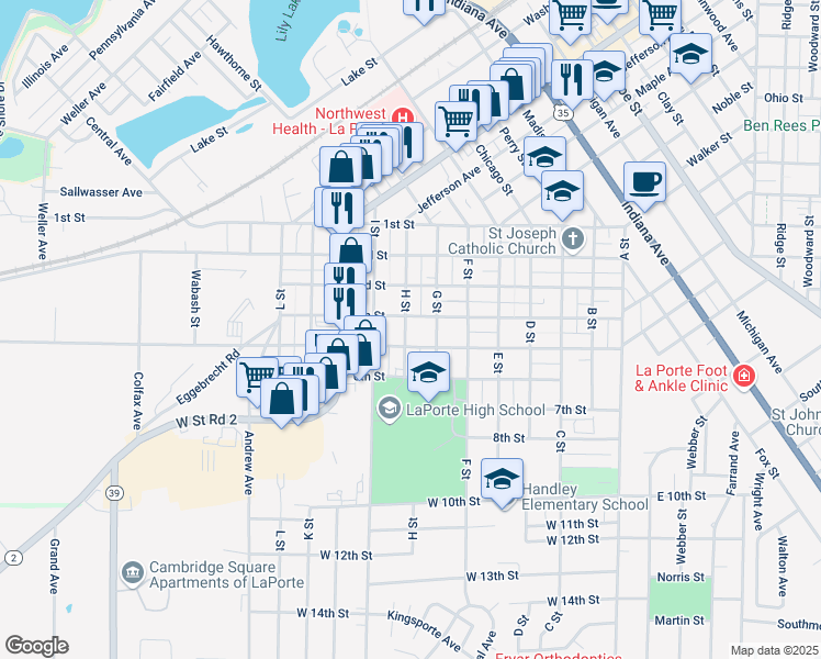 map of restaurants, bars, coffee shops, grocery stores, and more near 407 H Street in La Porte