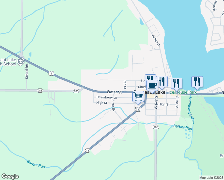 map of restaurants, bars, coffee shops, grocery stores, and more near 660-698 Grand Army of the Republic Hwy in Conneaut Lake