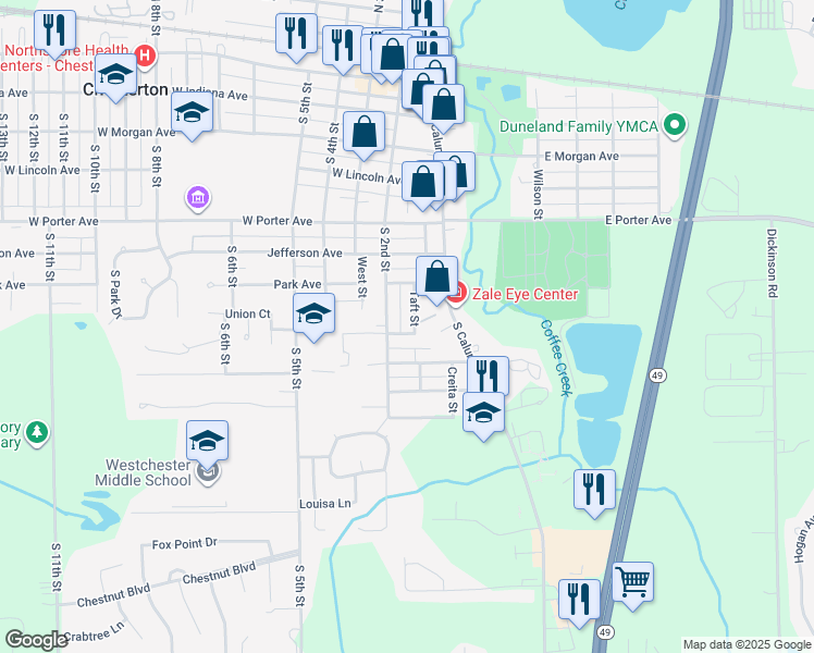 map of restaurants, bars, coffee shops, grocery stores, and more near 701-799 Taft Street in Chesterton