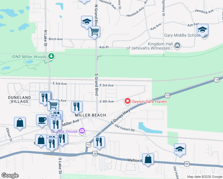 map of restaurants, bars, coffee shops, grocery stores, and more near in Gary
