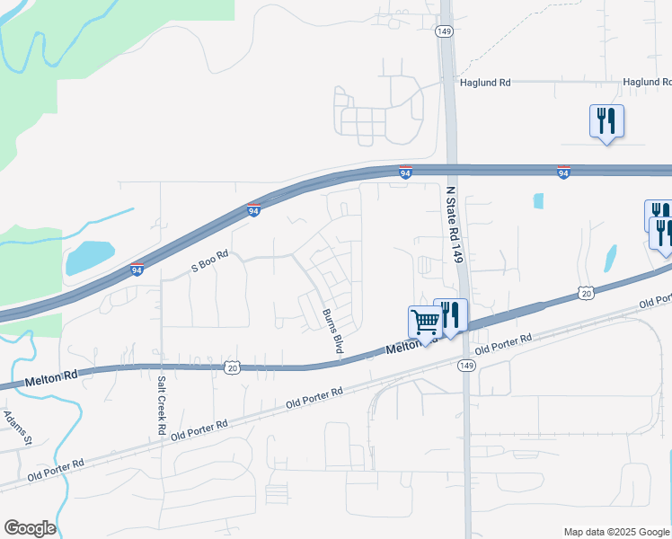 map of restaurants, bars, coffee shops, grocery stores, and more near 1166 Chesterfield Avenue in Burns Harbor