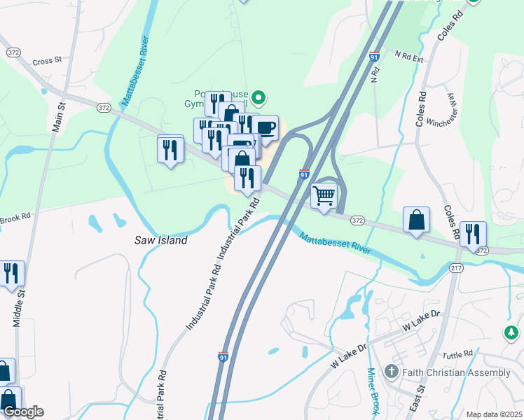 map of restaurants, bars, coffee shops, grocery stores, and more near 1 Industrial Park Road in Middletown