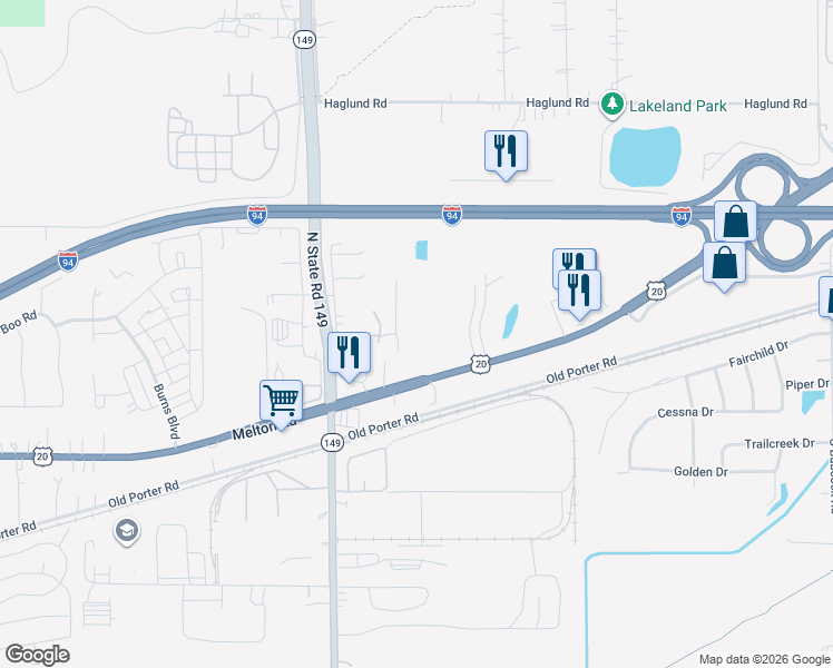 map of restaurants, bars, coffee shops, grocery stores, and more near 283 Melton Road in Burns Harbor