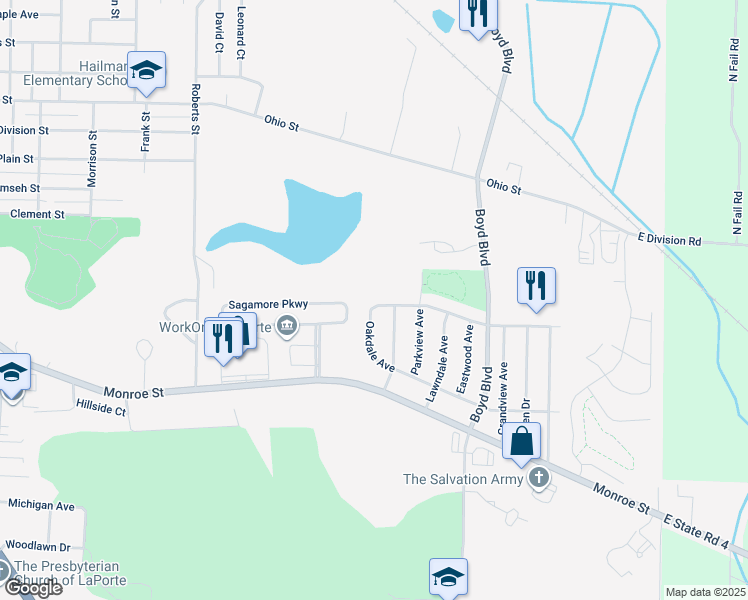 map of restaurants, bars, coffee shops, grocery stores, and more near 2921 Silverbrook Avenue in La Porte