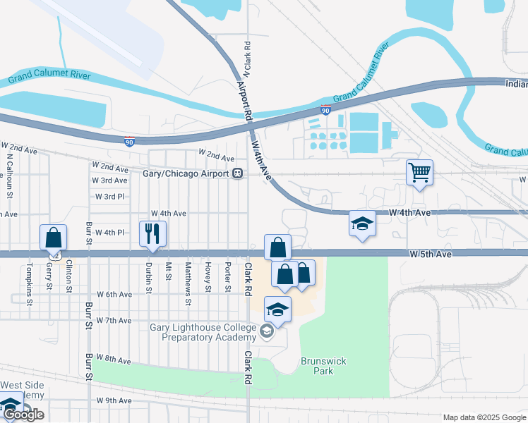 map of restaurants, bars, coffee shops, grocery stores, and more near 385 Williams Street in Gary