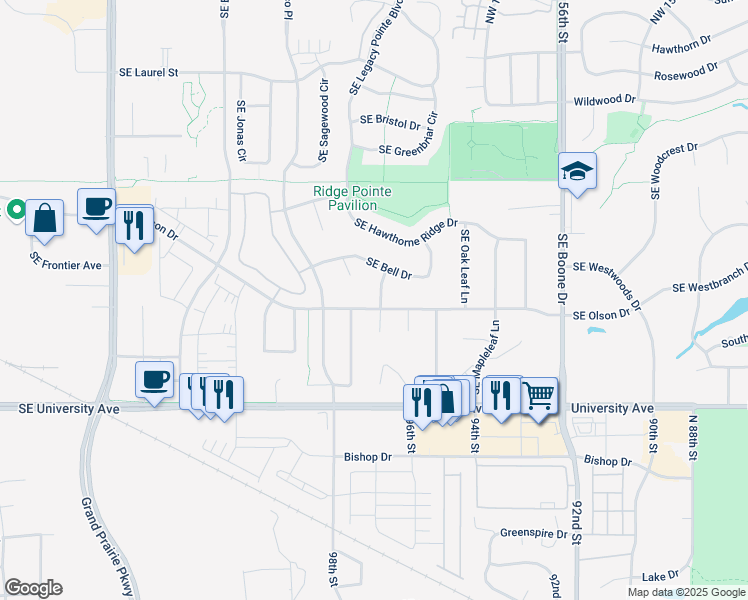map of restaurants, bars, coffee shops, grocery stores, and more near 850 Southeast Applewood Lane in Waukee