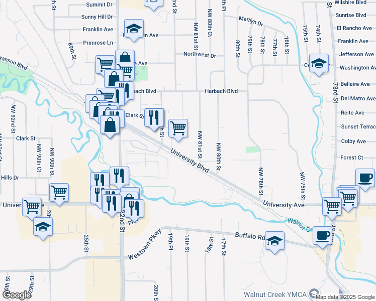 map of restaurants, bars, coffee shops, grocery stores, and more near 8145 University Boulevard in Clive