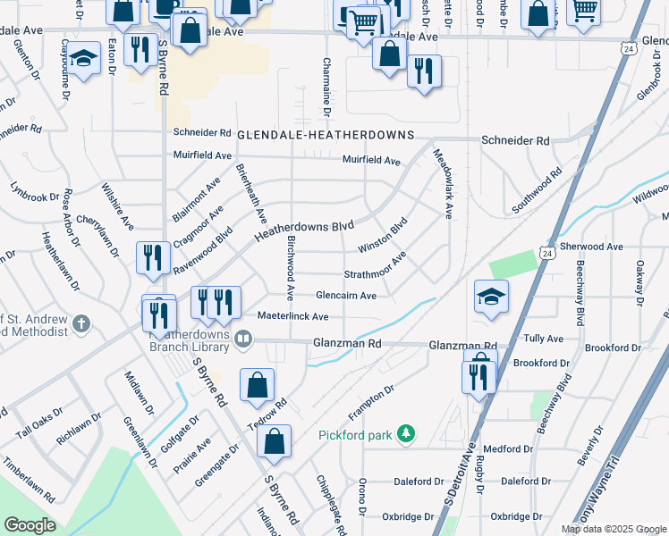 map of restaurants, bars, coffee shops, grocery stores, and more near 3110 Strathmoor Avenue in Toledo